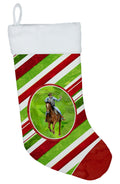 Horse Roper Candy Cane Holiday Christmas Holiday Stocking Double-Sided Print, Polyester Suede,11x18, Made in USA