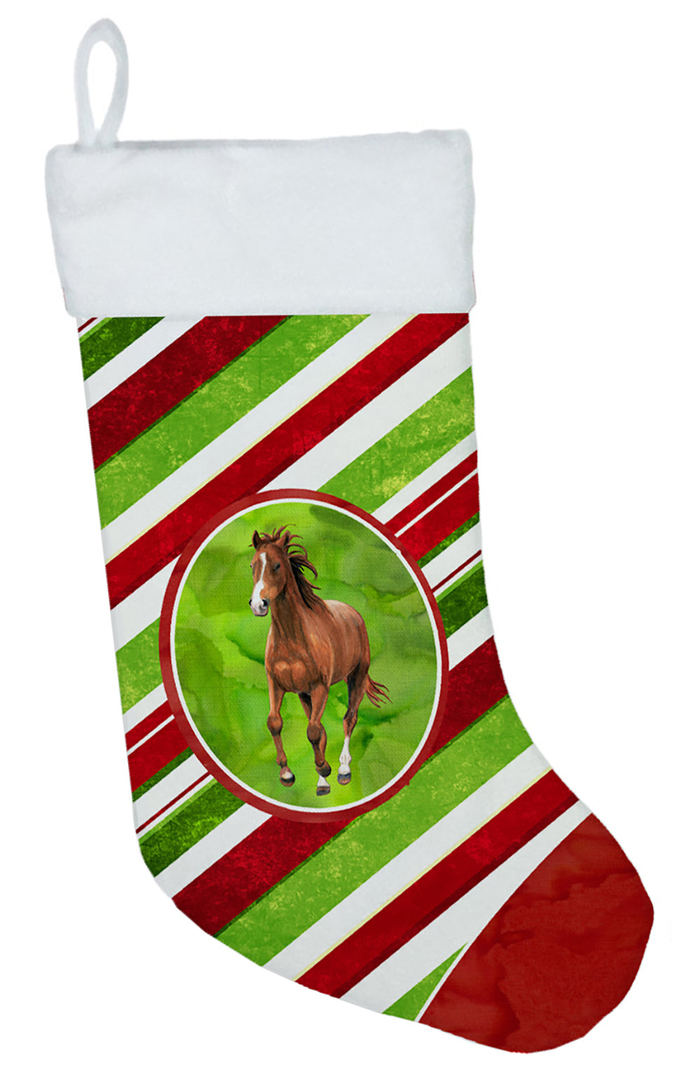 Horse Candy Cane Holiday Christmas Holiday Stocking Double-Sided Print, Polyester Suede,11x18, Made in USA