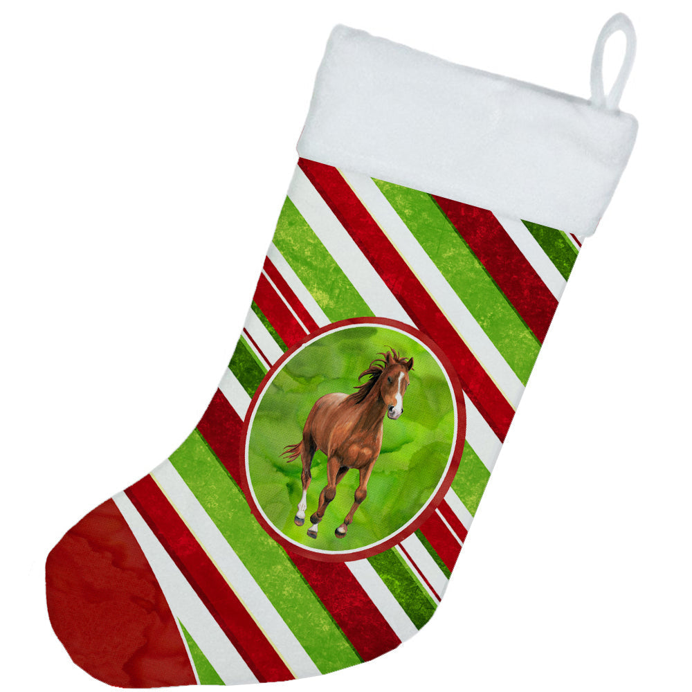 Horse Candy Cane Holiday Christmas Holiday Stocking Double-Sided Print, Polyester Suede,11x18, Made in USA