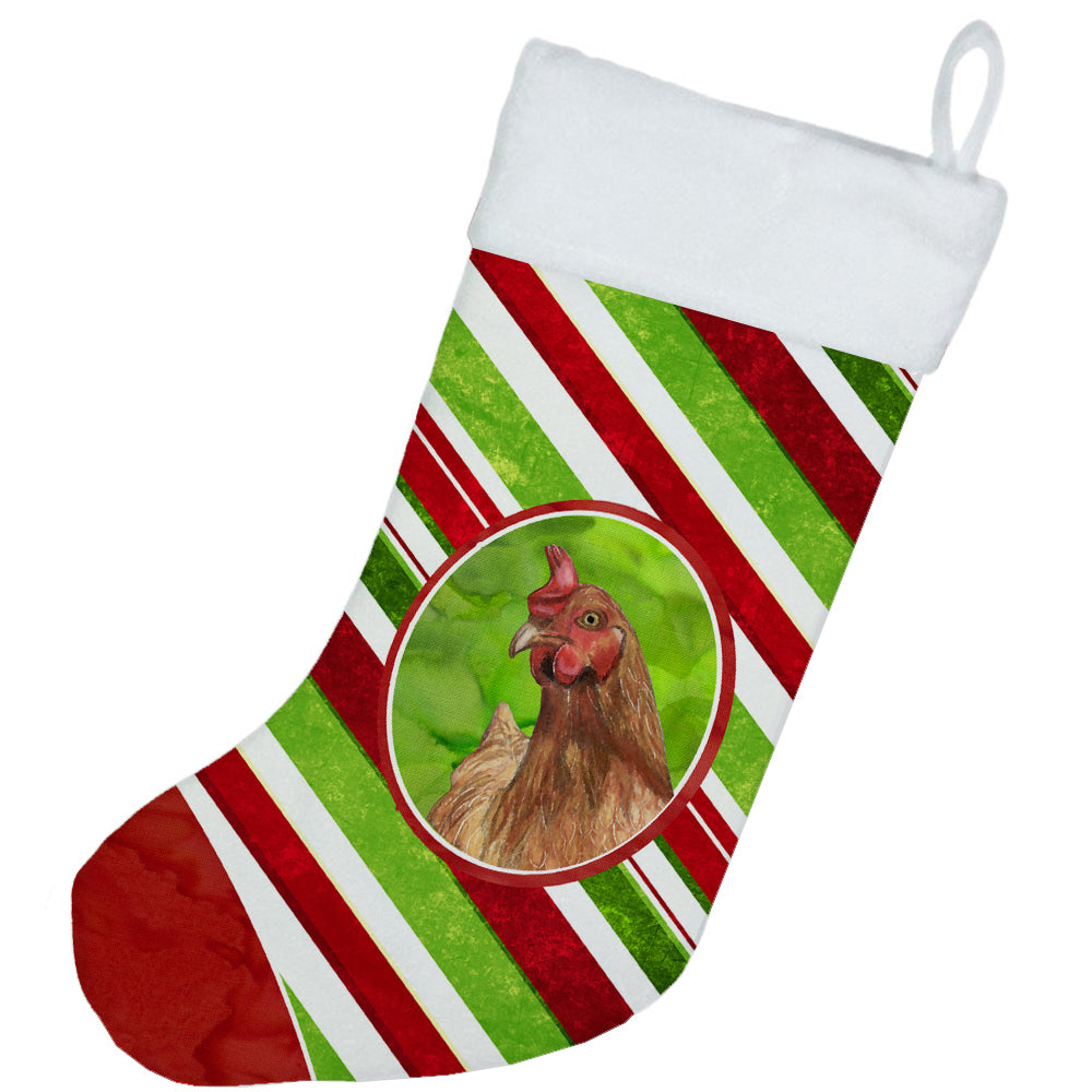 Chicken Candy Cane Holiday Christmas Holiday Stocking Double-Sided Print, Polyester Suede,11x18, Made in USA