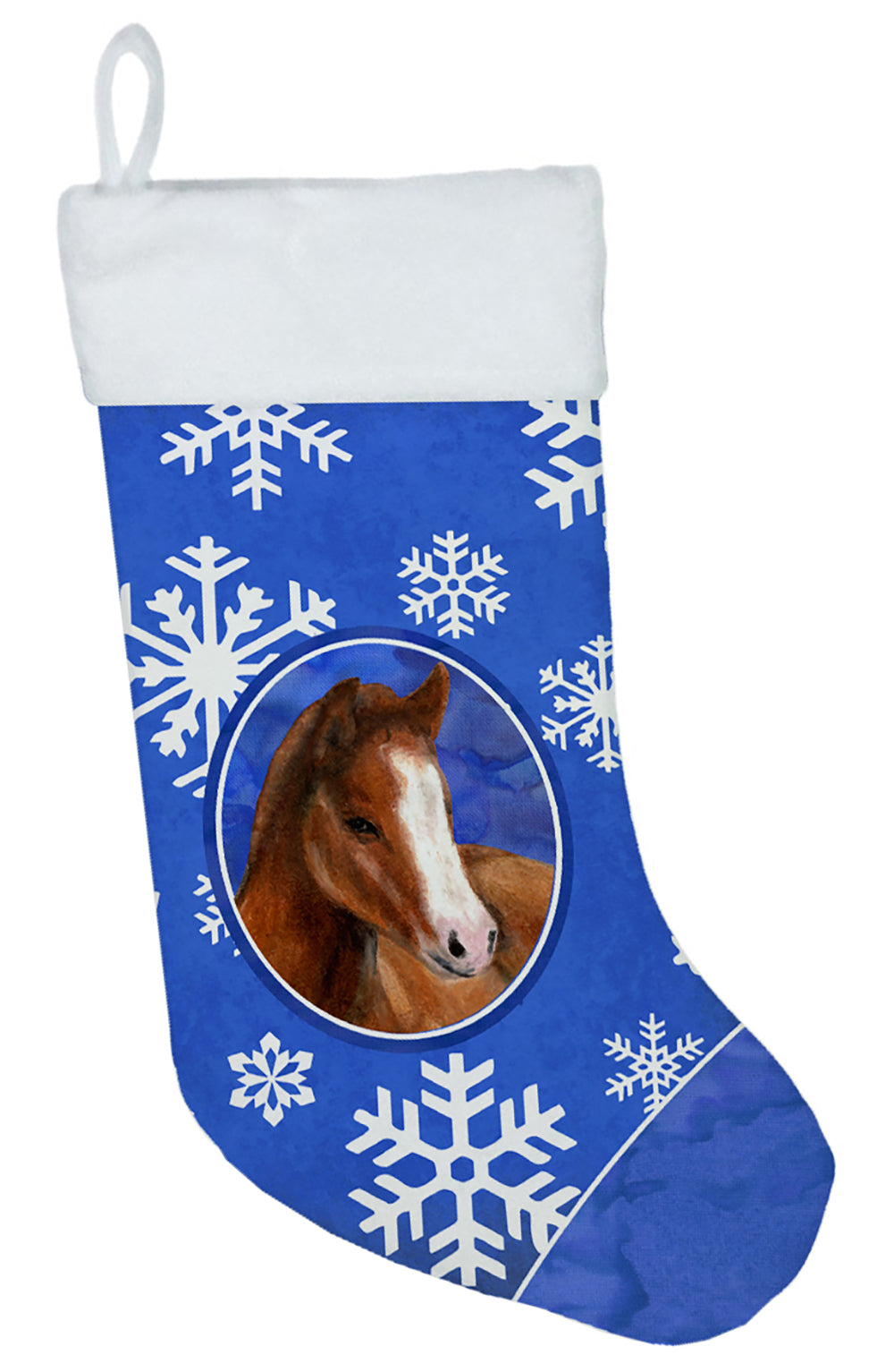 Horse Foal Winter Snowflakes Holiday Holiday Stocking Double-Sided Print, Polyester Suede,11x18, Made in USA