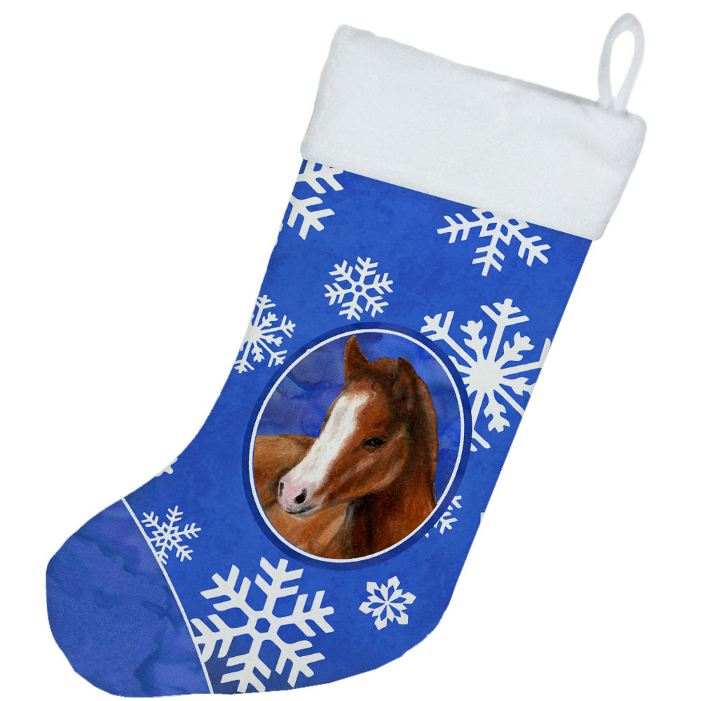 Horse Foal Winter Snowflakes Holiday Holiday Stocking Double-Sided Print, Polyester Suede,11x18, Made in USA