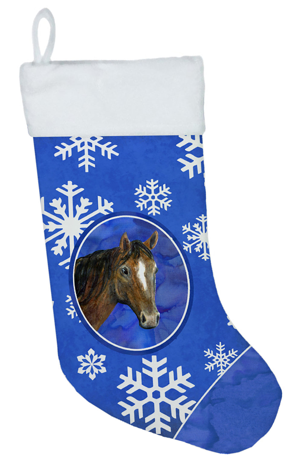 Horse Winter Snowflakes Holiday Holiday Stocking Double-Sided Print, Polyester Suede,11x18, Made in USA