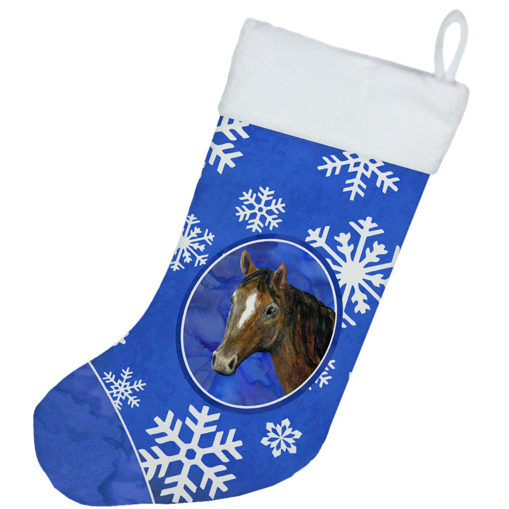Horse Winter Snowflakes Holiday Holiday Stocking Double-Sided Print, Polyester Suede,11x18, Made in USA
