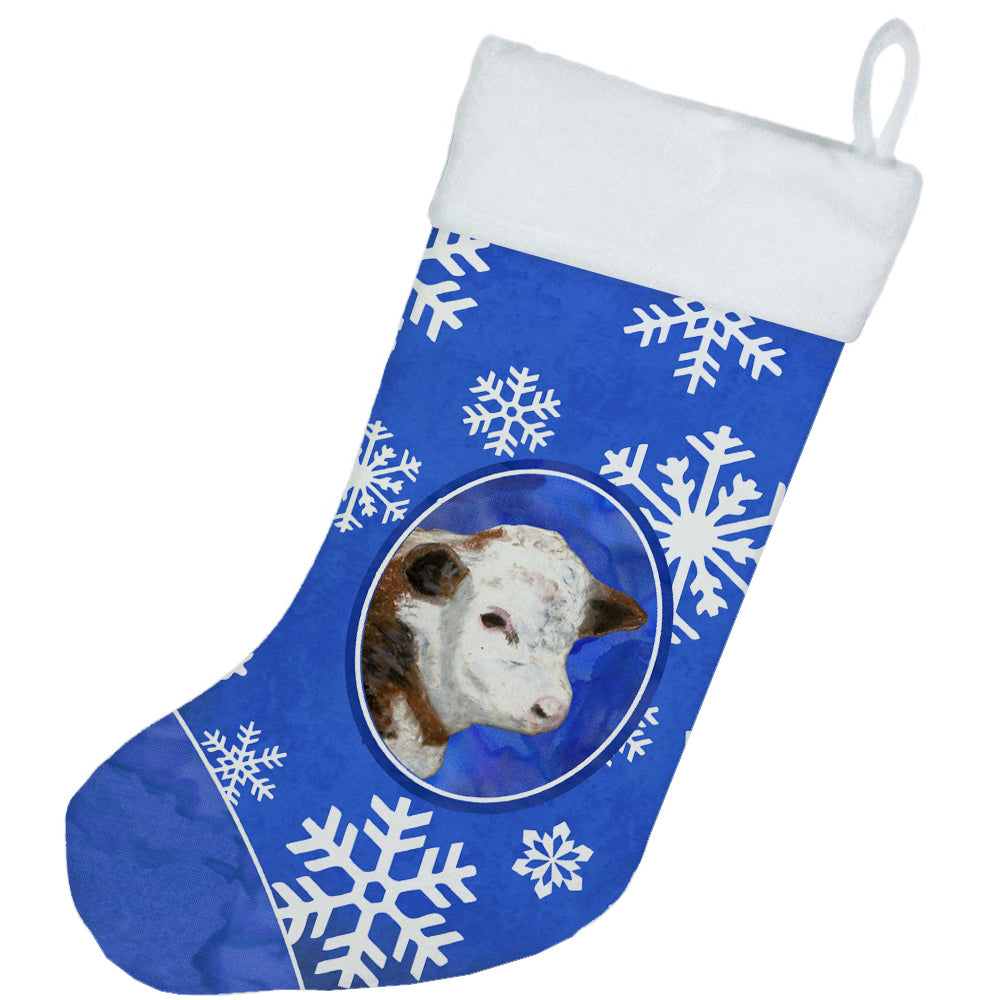 Baby Calf Winter Snowflakes Holiday Holiday Stocking Double-Sided Print, Polyester Suede,11x18, Made in USA