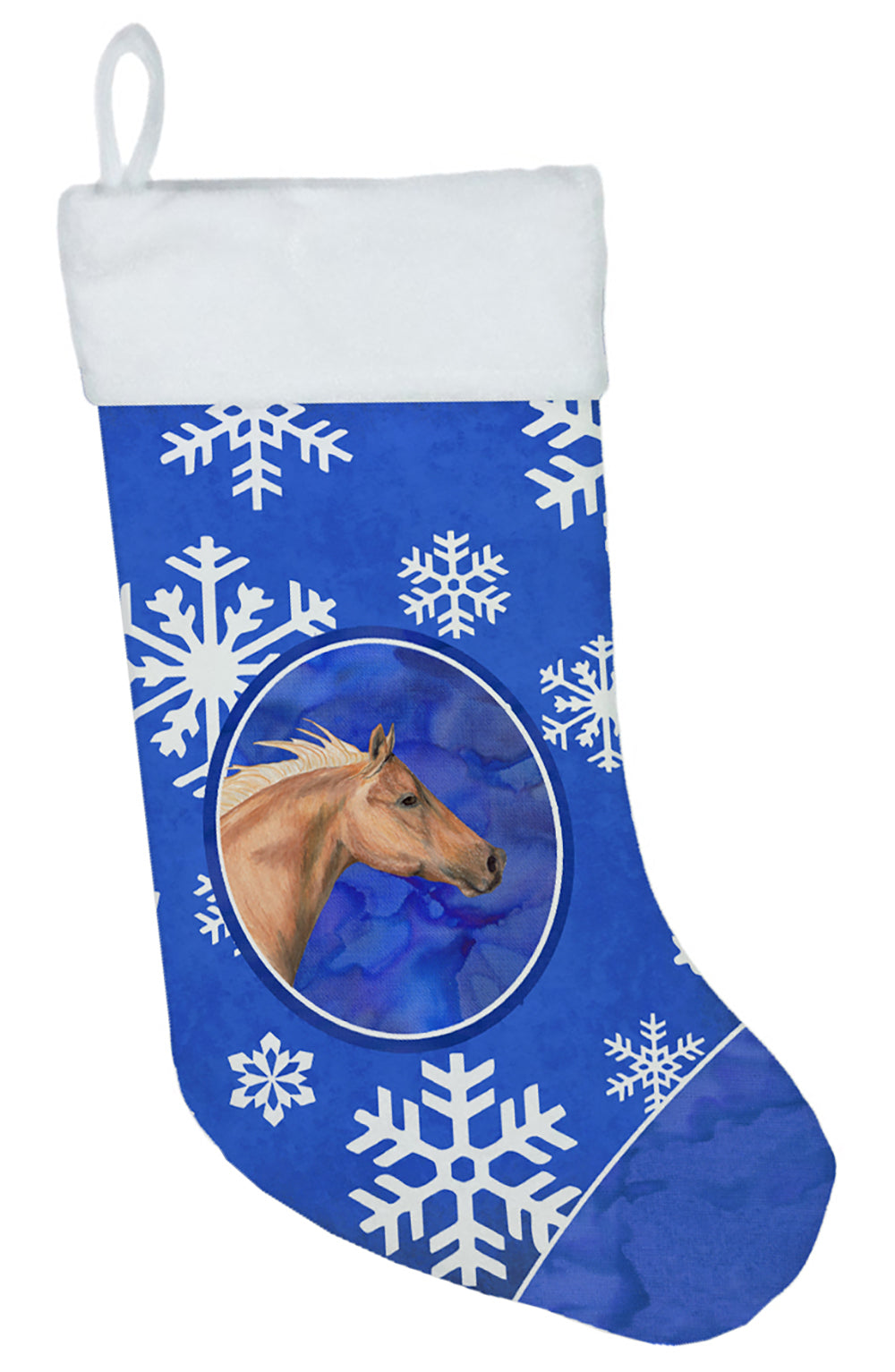 Horse Winter Snowflakes Holiday Holiday Stocking Double-Sided Print, Polyester Suede,11x18, Made in USA