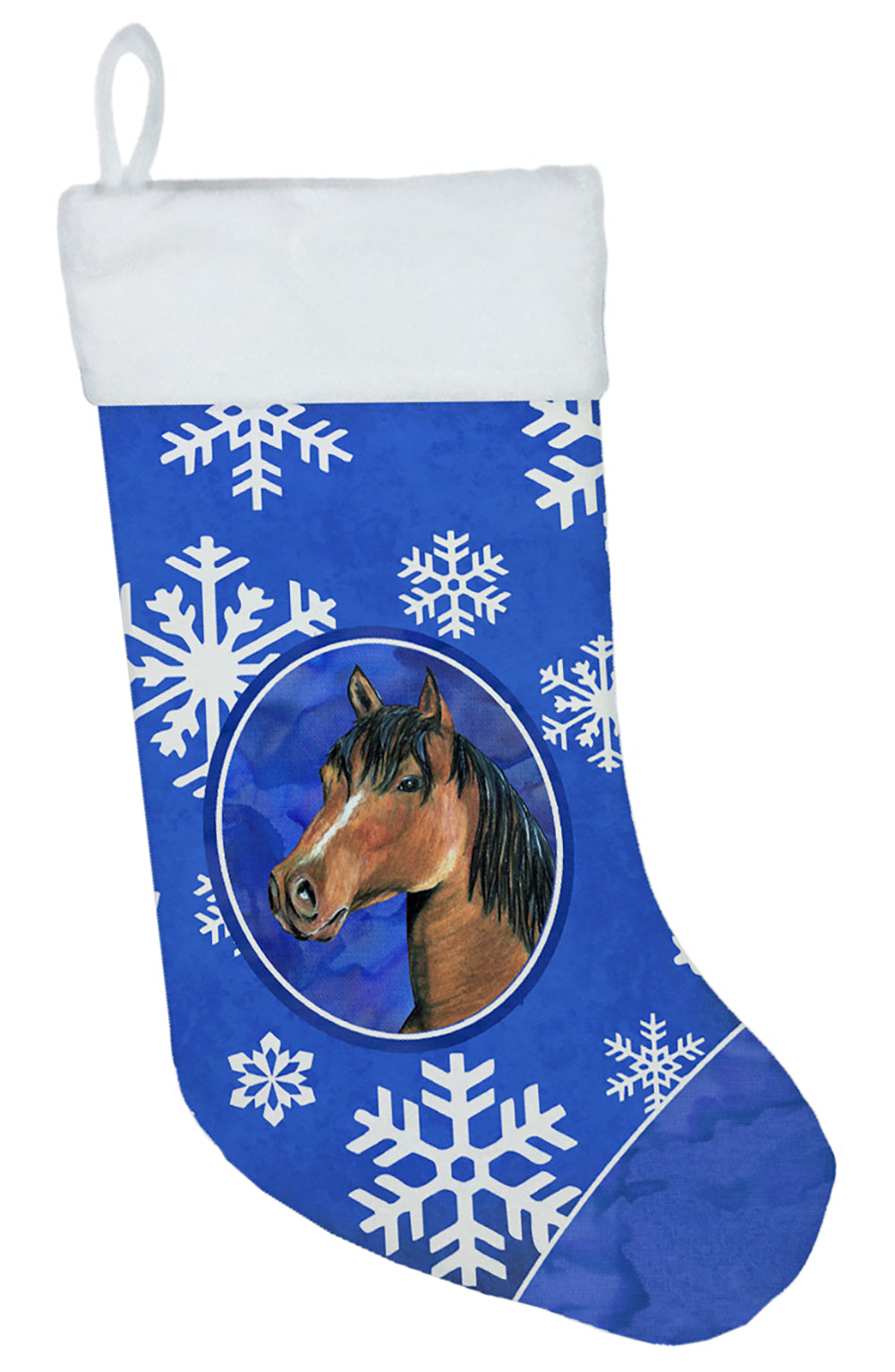 Horse Winter Snowflakes Holiday Holiday Stocking Double-Sided Print, Polyester Suede,11x18, Made in USA