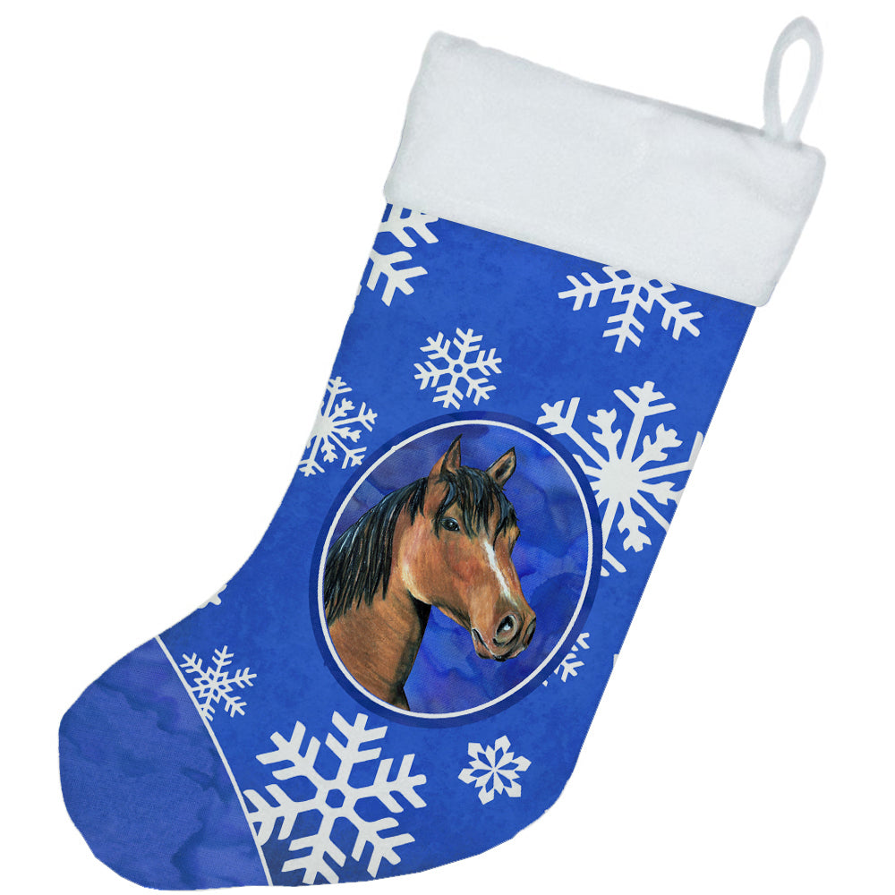 Horse Winter Snowflakes Holiday Holiday Stocking Double-Sided Print, Polyester Suede,11x18, Made in USA