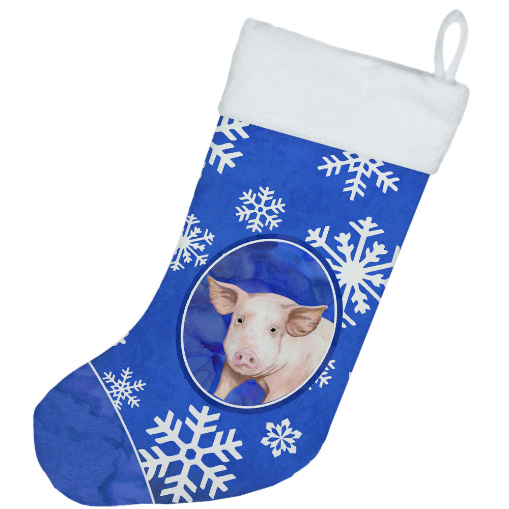 Pig Winter Snowflakes Holiday Holiday Stocking Double-Sided Print, Polyester Suede,11x18, Made in USA