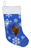 Cow Winter Snowflakes Holiday Holiday Stocking Double-Sided Print, Polyester Suede,11x18, Made in USA