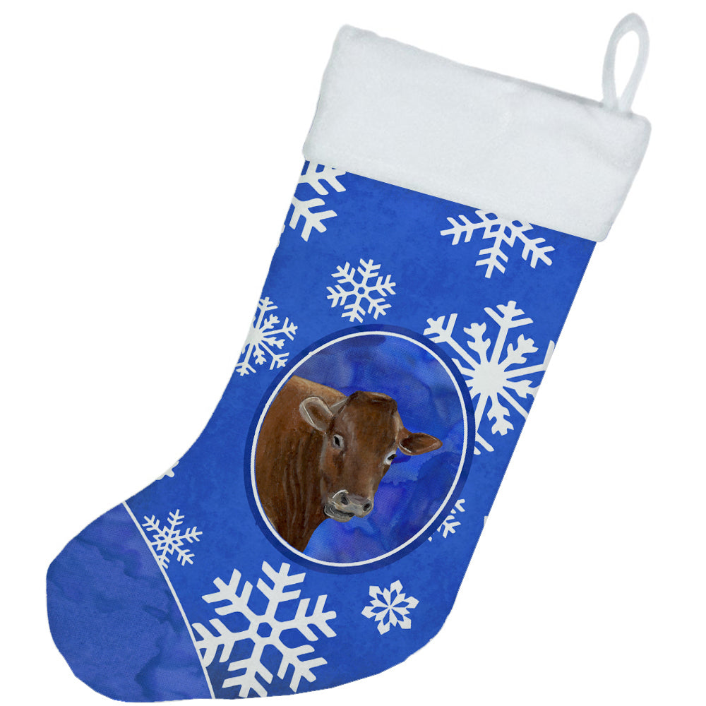 Cow Winter Snowflakes Holiday Holiday Stocking Double-Sided Print, Polyester Suede,11x18, Made in USA