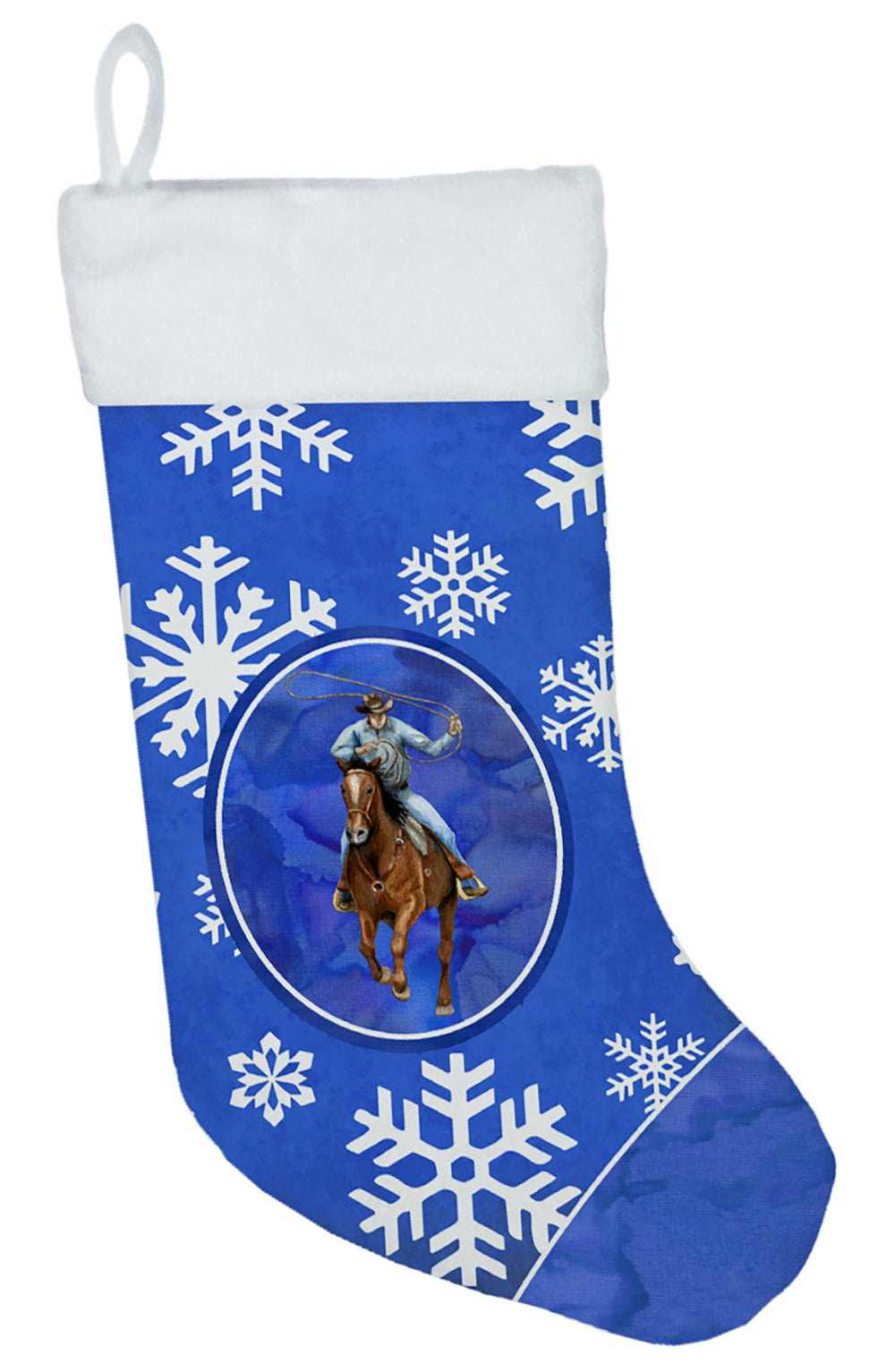 Horse Roper Winter Snowflakes Holiday Holiday Stocking Double-Sided Print, Polyester Suede,11x18, Made in USA