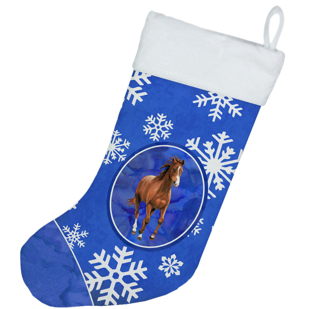 Horse Winter Snowflakes Holiday Holiday Stocking Double-Sided Print, Polyester Suede,11x18, Made in USA