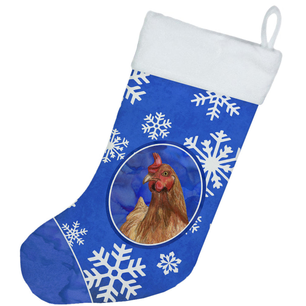 Chicken Winter Snowflakes Holiday Holiday Stocking Double-Sided Print, Polyester Suede,11x18, Made in USA