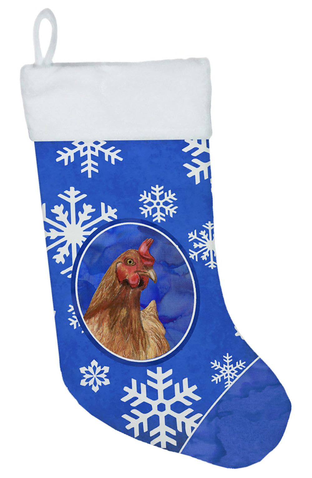 Chicken Winter Snowflakes Holiday Holiday Stocking Double-Sided Print, Polyester Suede,11x18, Made in USA