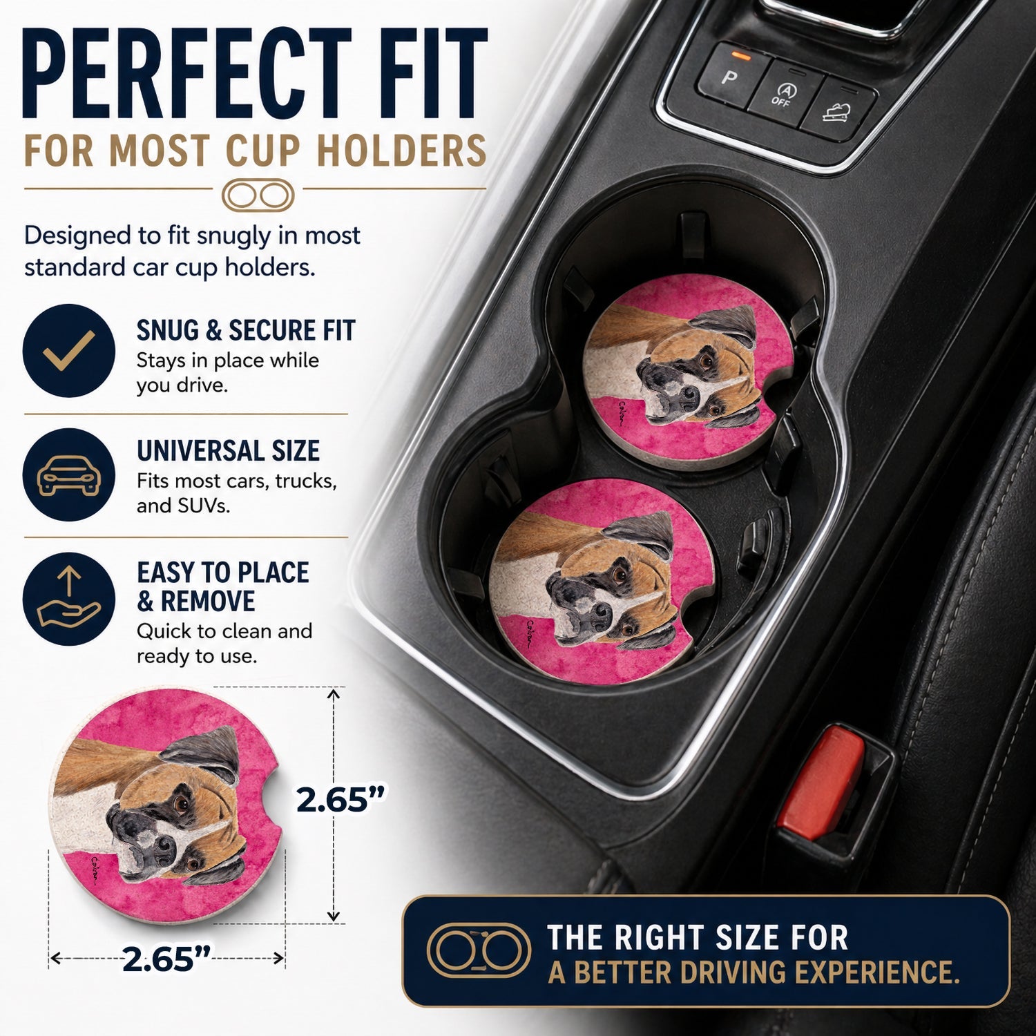 Pink Boxer Set of 2 Cup Holder Car Coasters Absorbent Round Sandstone Coasters Gifts for Men or Women, 2.5, Multicolor