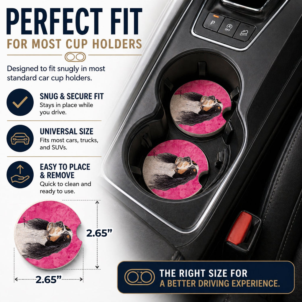 Pink Springer Spaniel Set of 2 Cup Holder Car Coasters Absorbent Round Sandstone Coasters Gifts for Men or Women, 2.5, Multicolor