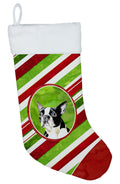 Boston Terrier Candy Cane Holiday Christmas Holiday Stocking Double-Sided Print, Polyester Suede,11x18, Made in USA