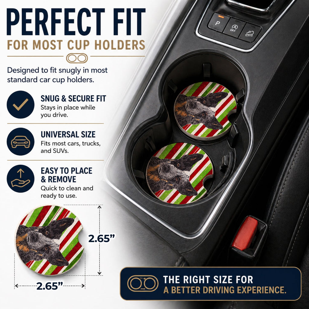 Australian Cattle Dog Candy Cane Holiday Christmas Set of 2 Cup Holder Car Coasters Absorbent Round Sandstone Coasters Gifts for Men or Women, 2.5, Multicolor