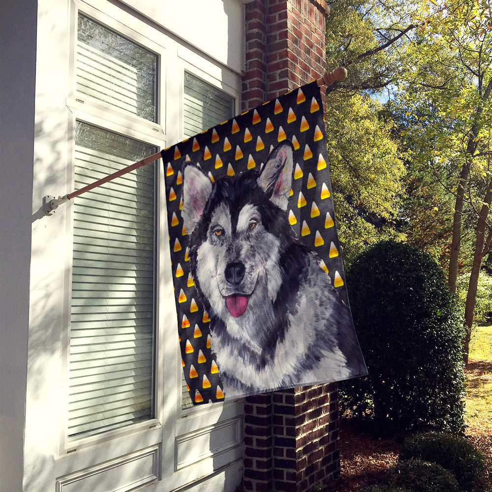 Alaskan Malamute Candy Corn Halloween House Flag 28x40 Porch Sleeve Pole Decorative Outside Yard Banner Artwork Wall Hanging, Polyester