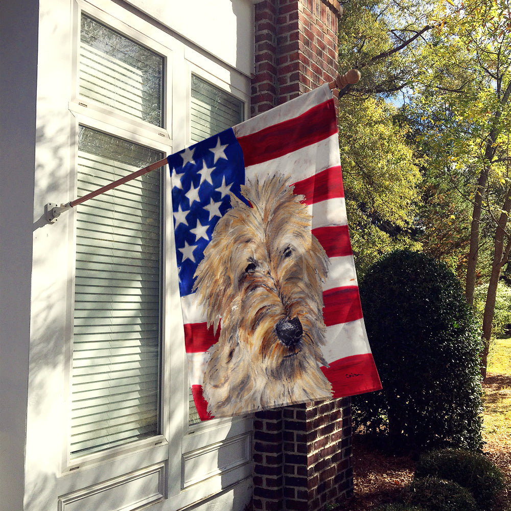 Golden Doodle 2 with American Flag USA House Flag 28x40 Porch Sleeve Pole Decorative Outside Yard Banner Artwork Wall Hanging, Polyester