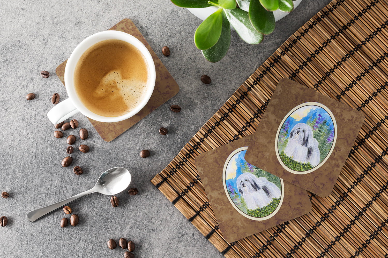 Havanese Foam Coasters Set of 4 Cup Coasters for Indoor Outdoor, Tabletop Protection, Anti Slip, Mouse pad Material