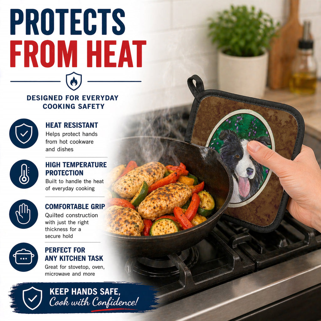 Border Collie Pot Holder Set of 2 Heat Resistant Quilted Hot Pads 7.5 x 7.5 Inch, Insulated Kitchen Trivets for Cooking & Baking