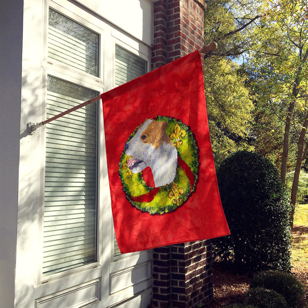 Jack Russell Terrier Cristmas Wreath House Flag 28x40 Porch Sleeve Pole Decorative Outside Yard Banner Artwork Wall Hanging, Polyester