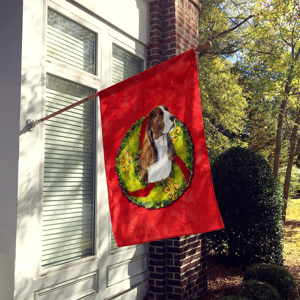 Springer Spaniel Cristmas Wreath House Flag 28x40 Porch Sleeve Pole Decorative Outside Yard Banner Artwork Wall Hanging, Polyester