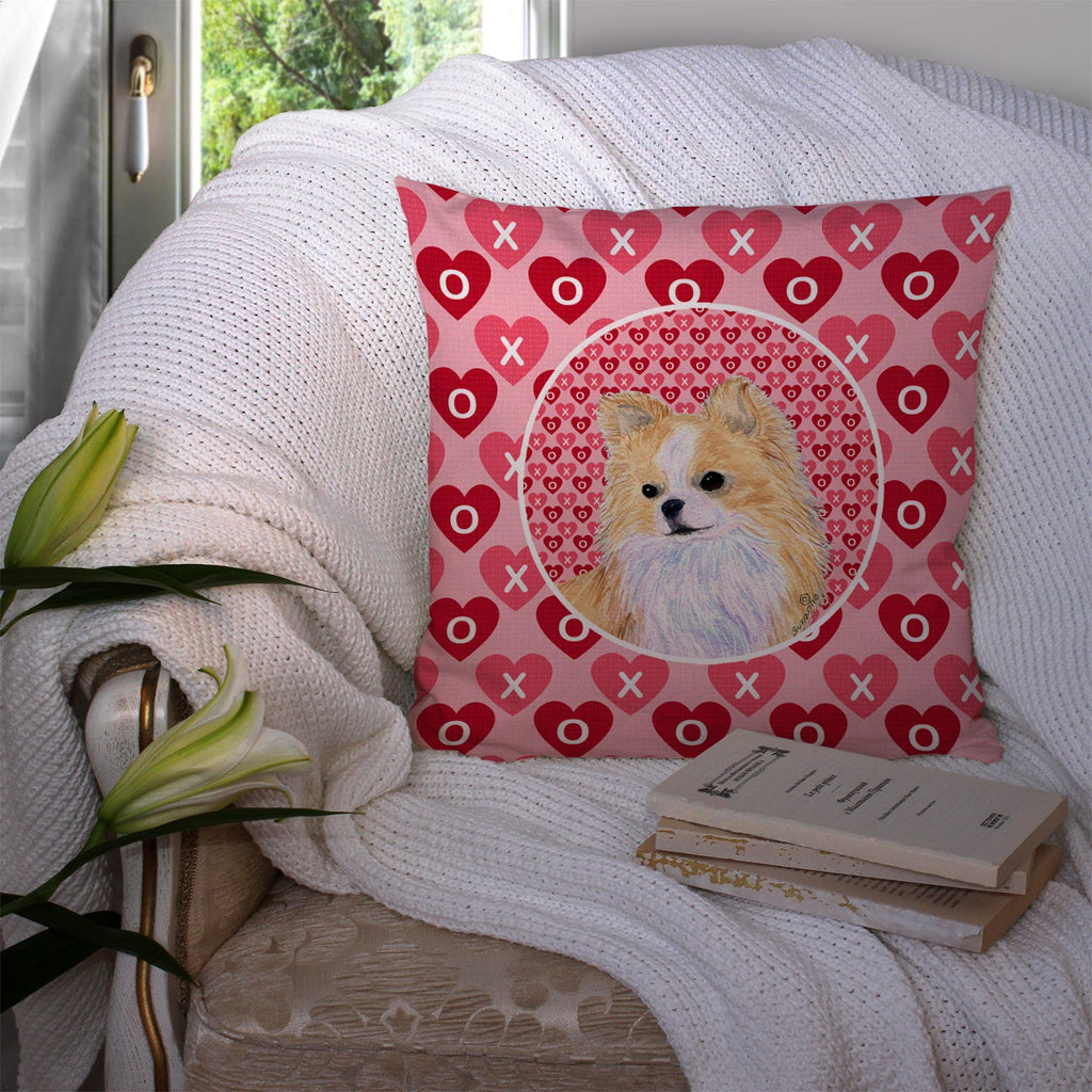 Chihuahua Hearts Love and Valentine's Day Portrait Decorative Throw Pillow 14x14 Indoor Outdoor Accent Cushion, Fabric Cover with Insert for Sofa, Bed, Porch & Living Room