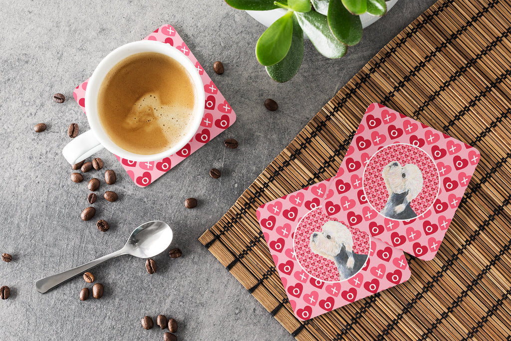Dandie Dinmont Terrier Hearts Love Valentine's Day Foam Coasters Set of 4 Cup Coasters for Indoor Outdoor, Tabletop Protection, Anti Slip, Mouse pad Material