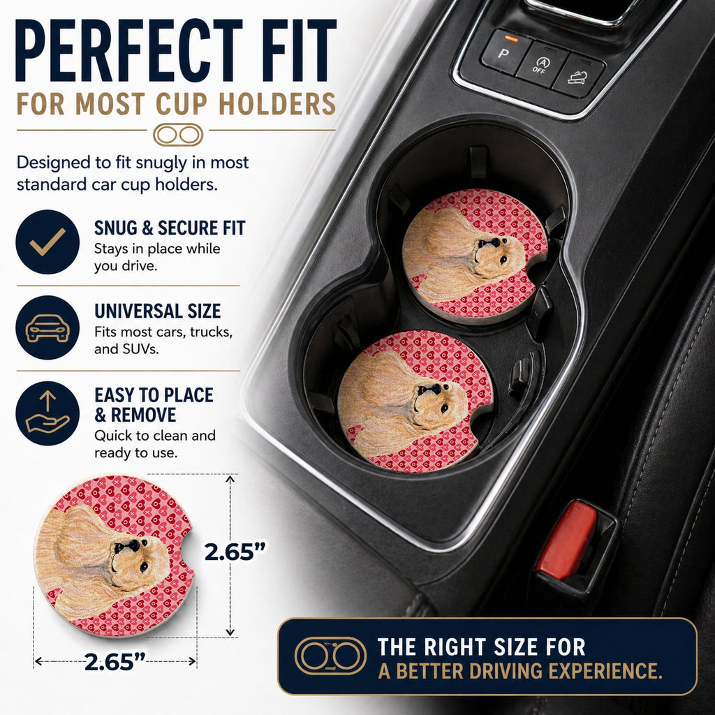 Buff Cocker Spaniel Hearts Love Valentine's Day Set of 2 Cup Holder Car Coasters Absorbent Round Sandstone Coasters Gifts for Men or Women, 2.5, Multicolor