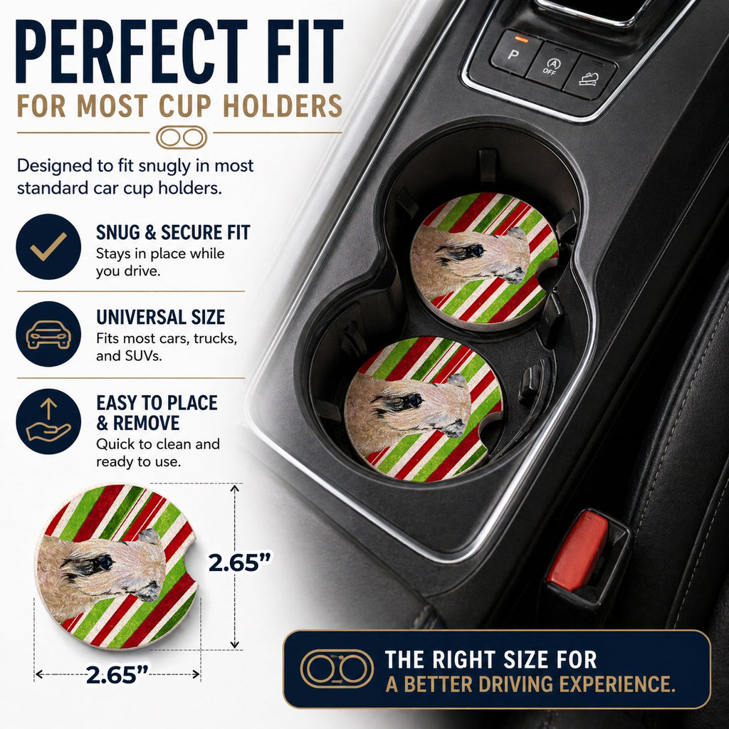 Wheaten Terrier Soft Coated Candy Cane Holiday Christmas Set of 2 Cup Holder Car Coasters Absorbent Round Sandstone Coasters Gifts for Men or Women, 2.5, Multicolor