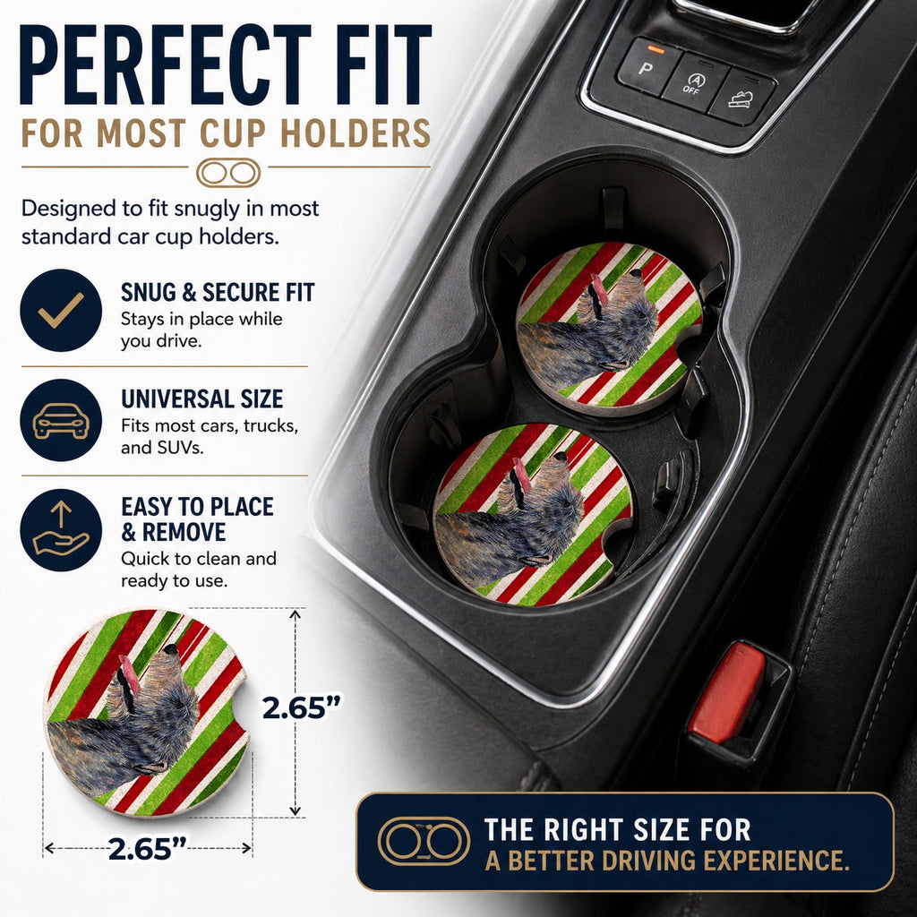 Irish Wolfhound Candy Cane Holiday Christmas Set of 2 Cup Holder Car Coasters Absorbent Round Sandstone Coasters Gifts for Men or Women, 2.5, Multicolor