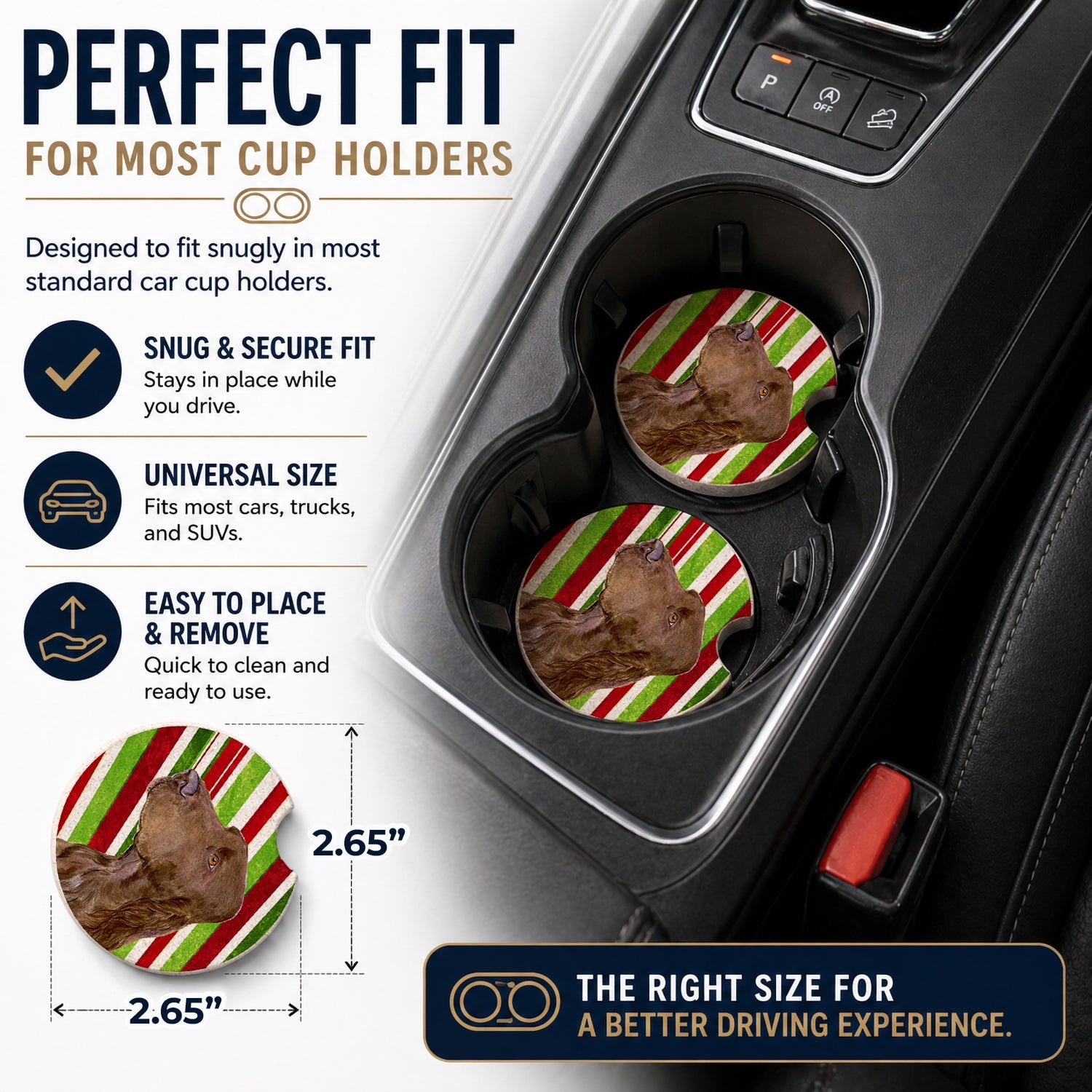 Field Spaniel Candy Cane Holiday Christmas Set of 2 Cup Holder Car Coasters Absorbent Round Sandstone Coasters Gifts for Men or Women, 2.5, Multicolor