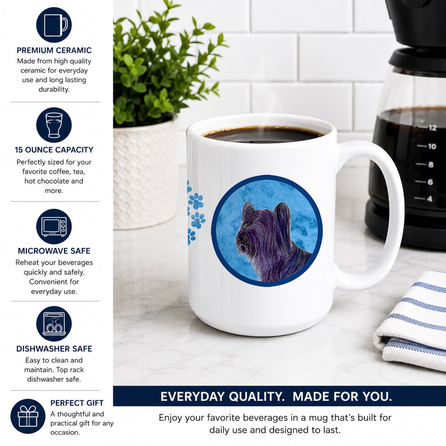 Blue Skye Terrier Ceramic Coffee Mug 15 oz Decorative Large C Handle Mug Cup for Tea, Cocoa Hot Chocolate
