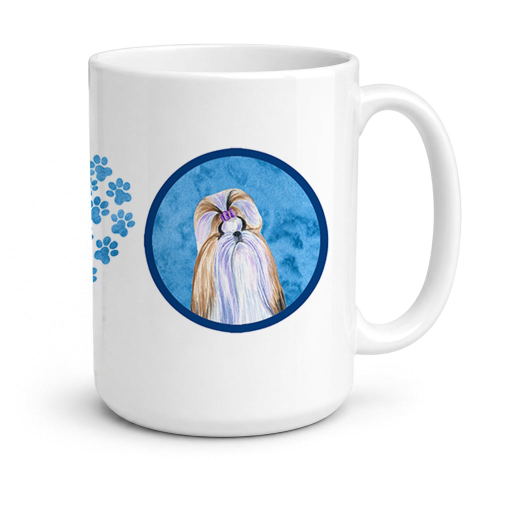 Blue Shih Tzu Ceramic Coffee Mug 15 oz Decorative Large C Handle Mug Cup for Tea, Cocoa Hot Chocolate
