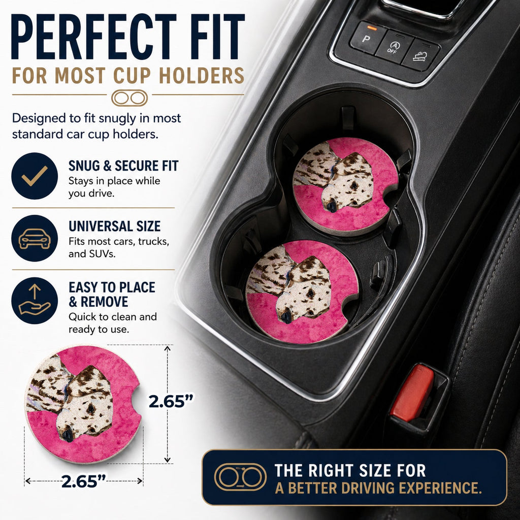 Pink Dalmatian Set of 2 Cup Holder Car Coasters Absorbent Round Sandstone Coasters Gifts for Men or Women, 2.5, Multicolor
