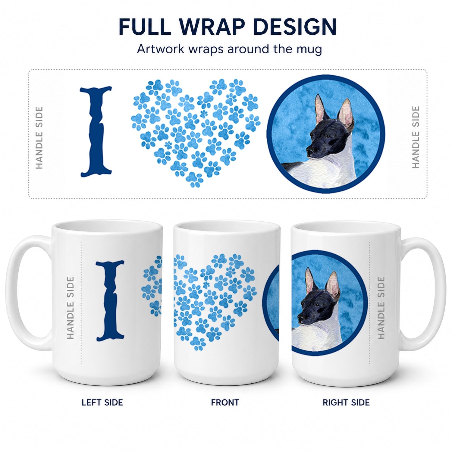 Blue Rat Terrier Ceramic Coffee Mug 15 oz Decorative Large C Handle Mug Cup for Tea, Cocoa Hot Chocolate