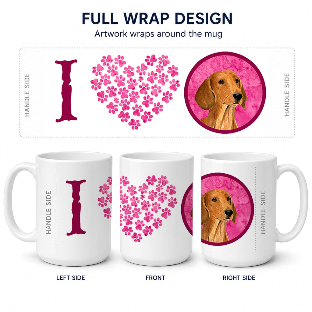 Pink Red Smooth Dachshund Ceramic Coffee Mug 15 oz Decorative Large C Handle Mug Cup for Tea, Cocoa Hot Chocolate