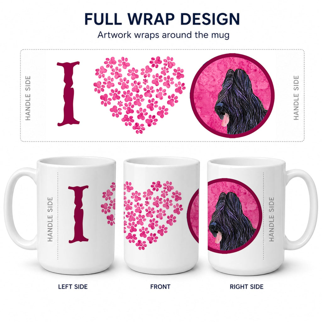 Pink Briard Ceramic Coffee Mug 15 oz Decorative Large C Handle Mug Cup for Tea, Cocoa Hot Chocolate