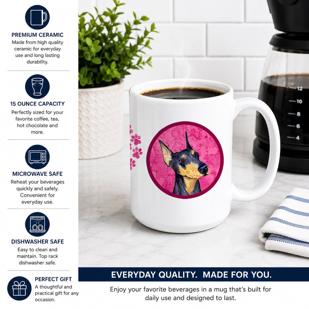 Pink Doberman Ceramic Coffee Mug 15 oz Decorative Large C Handle Mug Cup for Tea, Cocoa Hot Chocolate