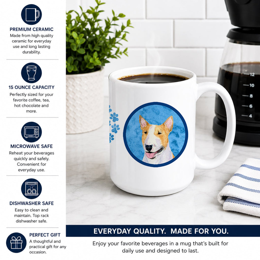 Blue Bull Terrier Ceramic Coffee Mug 15 oz Decorative Large C Handle Mug Cup for Tea, Cocoa Hot Chocolate