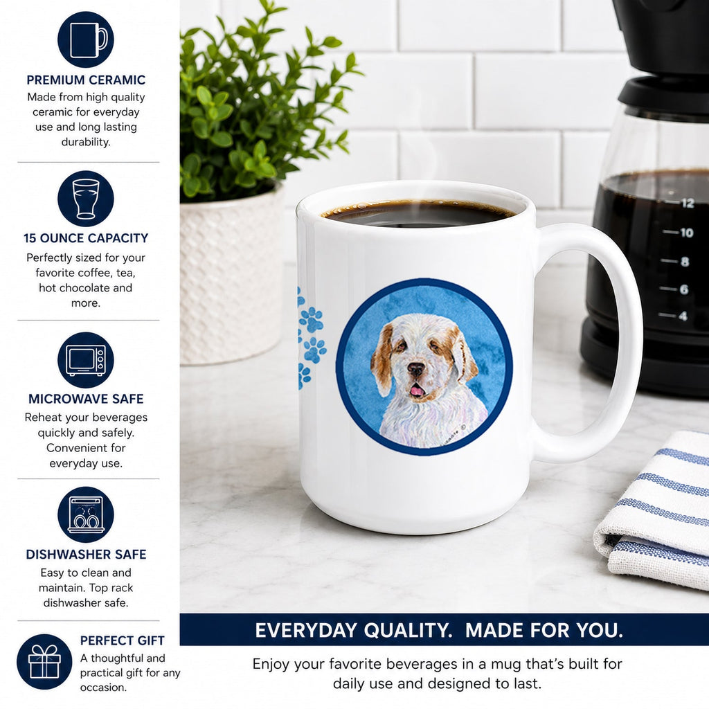 Blue Clumber Spaniel Ceramic Coffee Mug 15 oz Decorative Large C Handle Mug Cup for Tea, Cocoa Hot Chocolate