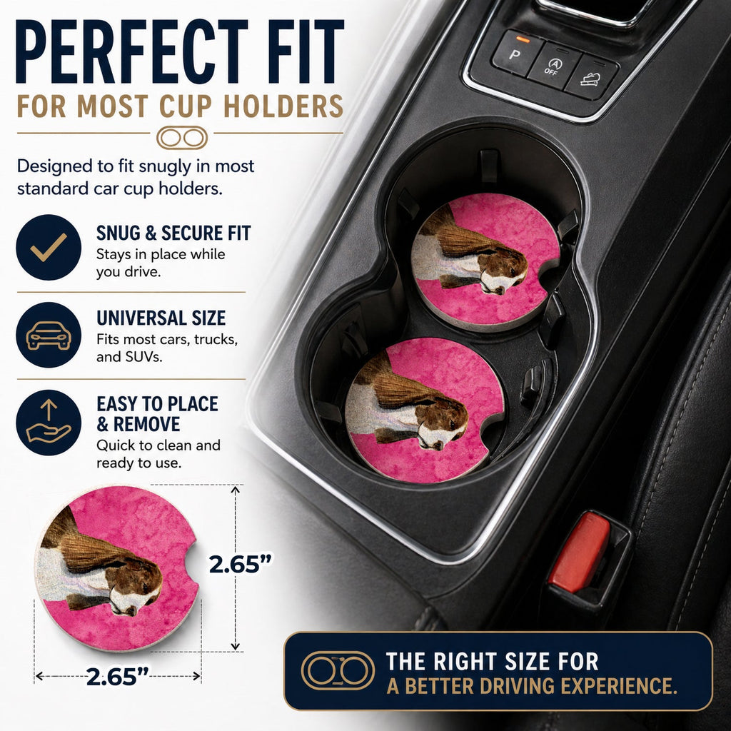 Pink Springer Spaniel Set of 2 Cup Holder Car Coasters Absorbent Round Sandstone Coasters Gifts for Men or Women, 2.5, Multicolor