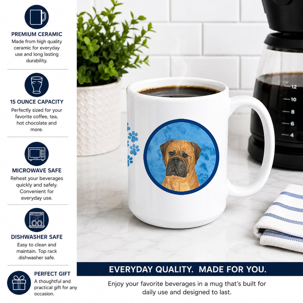 Blue Bullmastiff Ceramic Coffee Mug 15 oz Decorative Large C Handle Mug Cup for Tea, Cocoa Hot Chocolate
