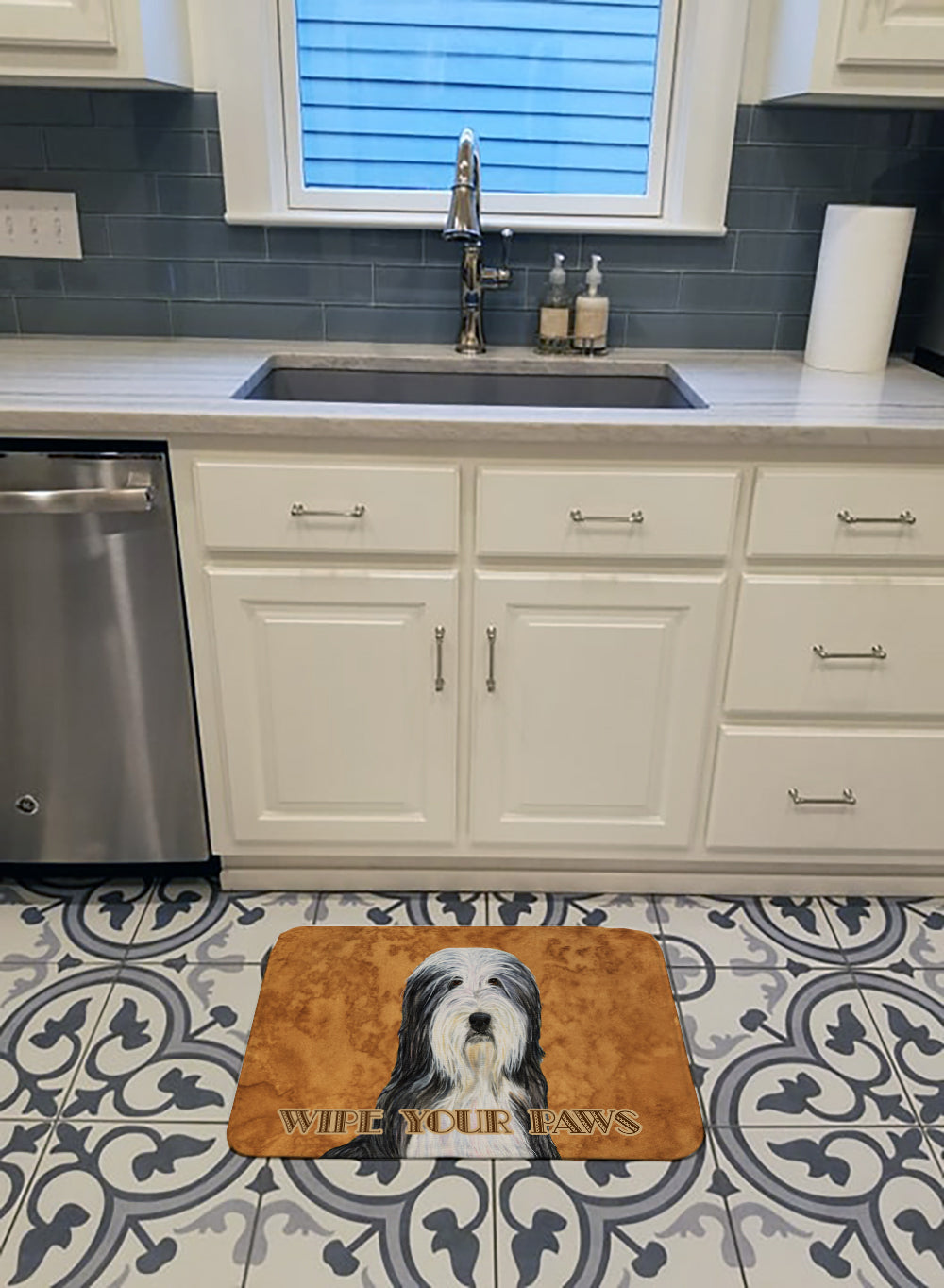 Bearded Collie Wipe your Paws Memory Foam Kitchen Mat Machine Washable Anti-Fatigue Cushion Comfort Bath or Kitchen Rug