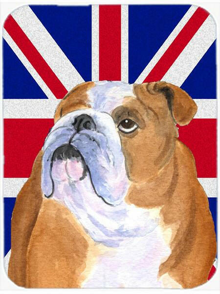 English Bulldog with English Union Jack British Flag Cutting Board Tempered Glass Kitchen Cutting Surface, Heat Resistant Chopping, Non-Slip Feet, Food Prep & Serving