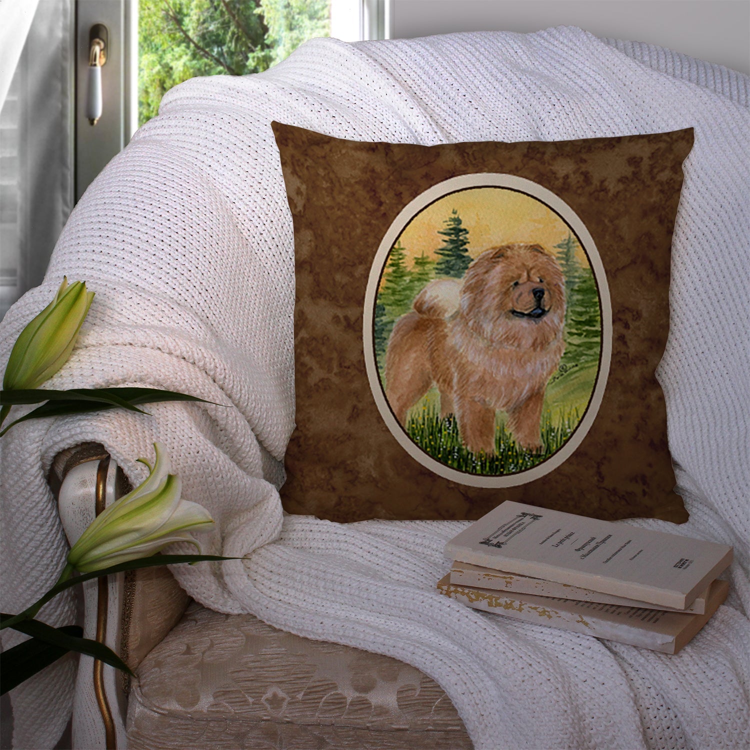 Chow Chow Decorative Throw Pillow 14x14 Indoor Outdoor Accent Cushion, Fabric Cover with Insert for Sofa, Bed, Porch & Living Room