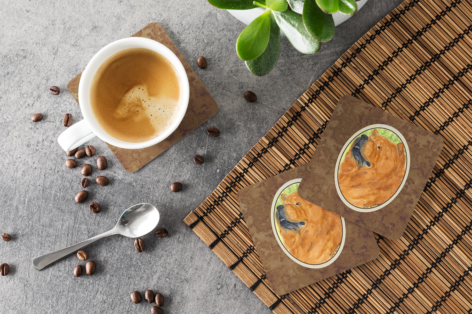Chow Chow Foam Coasters Set of 4 Cup Coasters for Indoor Outdoor, Tabletop Protection, Anti Slip, Mouse pad Material